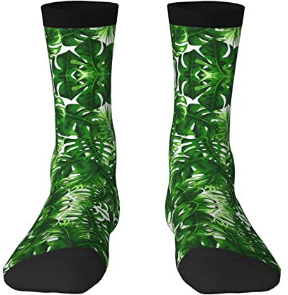 EWMAR Monstera Deliciosa Banana Palm Mittellange Socken Freizeit Sport Print Polyester Socken Für Männer Und Frauen, 2 schwarz, Einheitsgröße