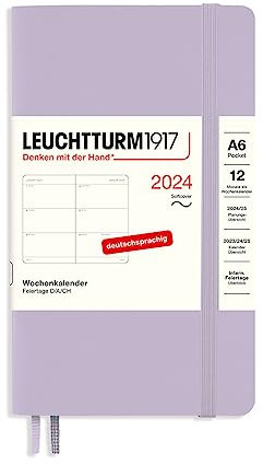 LEUCHTTURM1917 367669 Wochenkalender Pocket (A6) 2024, Softcover, Lilac, Deutsch, 12 Monate