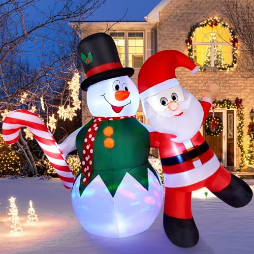 CAMULAND 180CM/6FT aufblasbare Weihnachtsdekorationen Schneemann | Weihnachtsmann mit eingebauten LED Leuchten, Outdoor Weihnachtsdekorationen für Hof, Garten und Party
