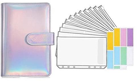 Latex Bindemittel A6 Budget Bindemittel 6 Löcher Taschen Kunststoff Binder Reißverschluss Umschlag Nachfüllbar Notebook Abdeckungen Leder Geldsparende Umschlagplaner Bindemittel (Size : Silver Laser