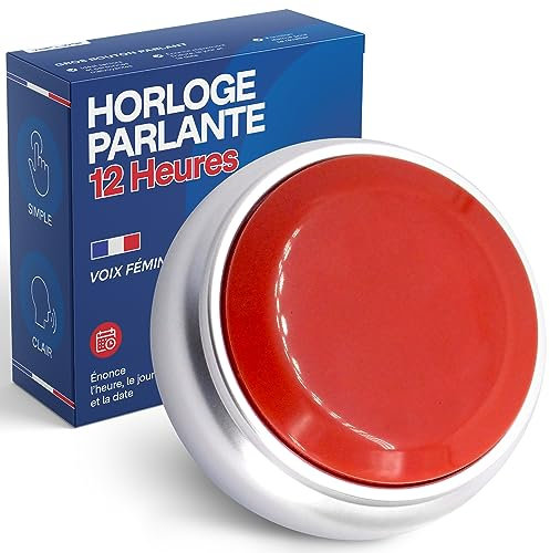 Horloge Parlante Format 12 heures - Plus Facile à Comprendre - pour Personne Agées, Malvoyantes, Aveugles, Alzheimer - Réveil Haute Visibilité, Voix Française