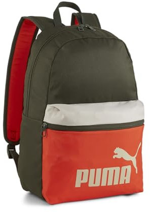 PUMA Phase Backpack Colorblock, Unisex-Kinder Rucksack, Dark Olive-Redmazing-Desert Dust, OSFA - 090468