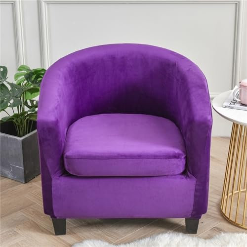 Tub Stuhlhussen, 2-teiliges Set – weicher Samt, 2-in-1-Design, abnehmbare Schalensesselbezüge, Stretch-Sesselbezüge mit Kissenbezug für Esszimmer, Wohnzimmer, Büro, Empfang (Lila)