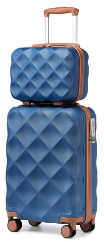 British Traveller Hartschalenkoffer mit Kosmetikkoffer Set Handgepäck Koffer mit Schminkkoffer Reisekofferset ABS+PC Reisegepäck-Sets TSA-Schloss Blau
