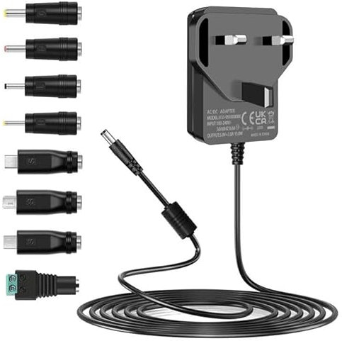 Mareisa 5V DC Power Supply, 5Vdc 3A 2A 1A AC Adapter, Charger for 5Volts Baby Monitor Bluetooth Speaker TV Box ADSL Cats HUB Android Device Breast Pump with 8 Tips DC Power Cord.