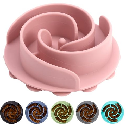 Slow Feeder Dog Bowls Insert, Bestalk Soft Silicone Slow Eating Feeder Insert with Suction Cups for Small, Medium and Large Dogs, Fit into Basic and Elevated Dog Bowls, Pink