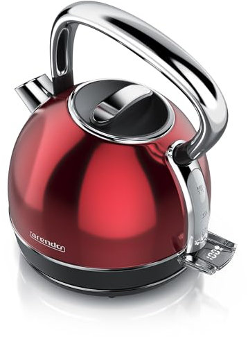 arendo Bouilloire théière Vintage en Acier Inoxydable - Max. 2200 Watts - capacité 1,7 litres - Affichage LED - Fonction Maintien au Chaud - Filtre Anti-calcaire remplaçable - Rouge