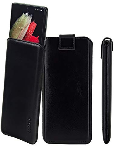 Suncase ECHT Ledertasche Etui *Slim-Edition* kompatibel mit Samsung Galaxy S24 Ultra 5G (mit Rückzugsfunktion und Magnetverschluss) in Schwarz