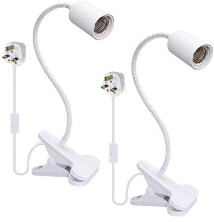 2 Pack Clip Lamp Holder 240CM Cable E27 Flexible Clamp Light Flexible 40CM Gooseneck Clip Light Clip on Light Bulb Holder Bedside Reading Light with Clip Adjustable Light Stand Clamp Lamp Fixture