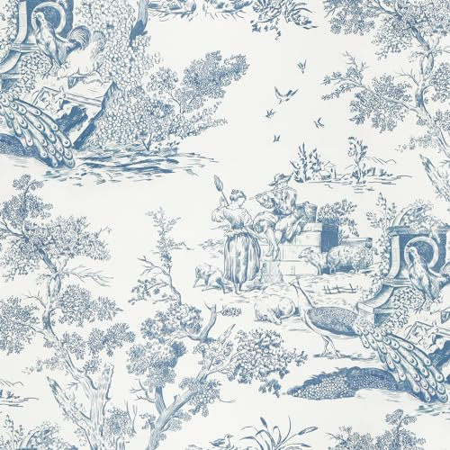 Yomshi Papier peint autocollant bleu et blanc - Papier peint autocollant vintage - 41 cm x 15 m - Film vinyle imperméable pour salon, chambre à coucher, mur