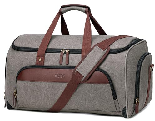 Vessgra Anzugtasche, Wasserdichter Kleidersack Reisetasche, 2 in 1 Kleidersack Tasche Kleidersack Reise, Canvas Travel Garment Bag Handgepäck Anzug Herren Damen mit Schuhfach (Grau)