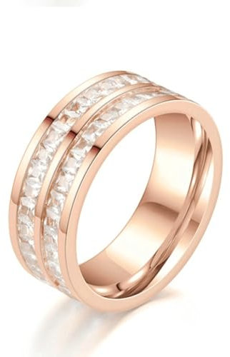 Whoiy Damen Ringe Ewigkeit Edelstahl mit Zirkonia, Rosegold Hochzeitsringe Trauringe Eheringe Partnerringe Valentinstag 8MM Personalisiert Gravur für Sie Größe 67 (21.3)