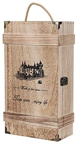 Retro-Vintage-Weinkiste aus Holz für 2 Flaschen, Geschenkaufbewahrungsdekoration mit Seil, Geeignet für Weinverpackungen