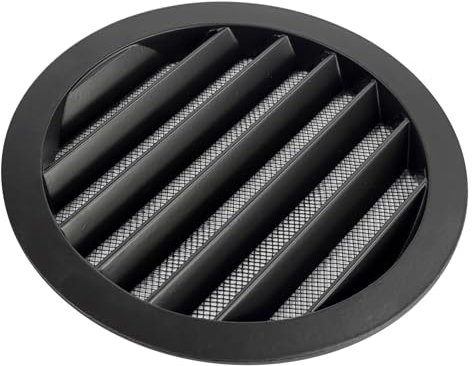 Rejilla de Ventilación Exterior de Aluminio para Extractor de baño, Cocina, Garaje, Pared | Rejilla Redonda con mosquitera metálica, Color Resistente a Rayos UV (Negro, 160mm)