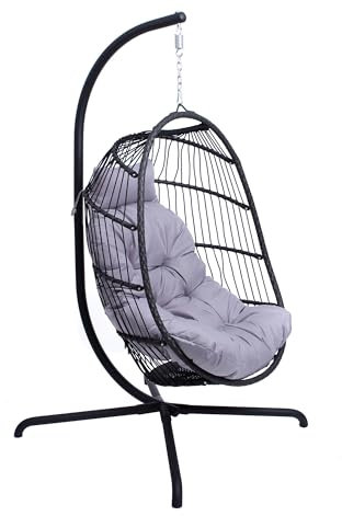 Allpax Einzel-Hängesessel faltbar Größe L - geeignet für In- und Outdoor - bis 150 kg - Korb aus Polyrattan mit Gestell und Sitzkissen - Hängekorb, Hängestuhl, Schwebesessel, Hängeschaukel