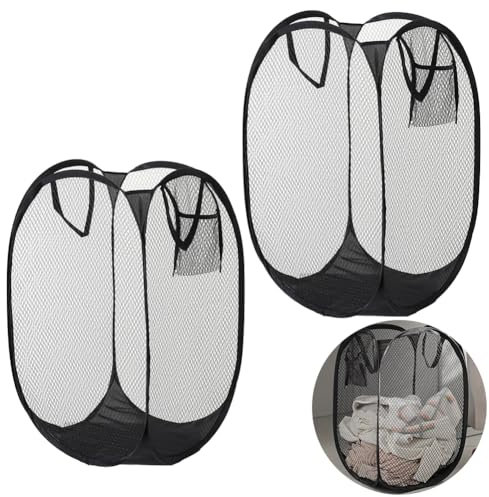 Panier à Linge Pliable, Panier à Linge Pliable Pop Up, Paniers à Linge en Maille Pliable, Corbeilles à Linge Pliable, pour Ranger Les Vêtements du Quotidien, 2 Pièces, Noir