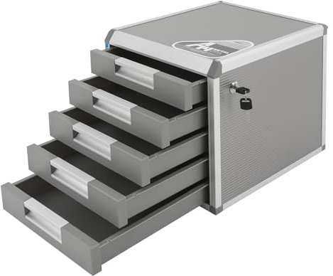 Mermajestic 31.5 * 35 * 29.8cm Modern Drehbarer Abfluss Metall Schubladenbox Abschließbar 5 Fächer A4 mit Beschriftungsfeldern Dokumenten Aufbewahrung Ablagebox Aluminiumlegierung Robust