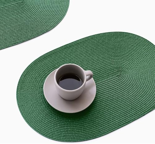FunWheat Ovale geflochtene Platzsets, Set mit 6 Tischsets für Esstische, waschbar, hitzebeständig, Platzsets für drinnen und draußen, 30,5 x 45,7 cm (oval, schwarz, grün, 6 Stück)