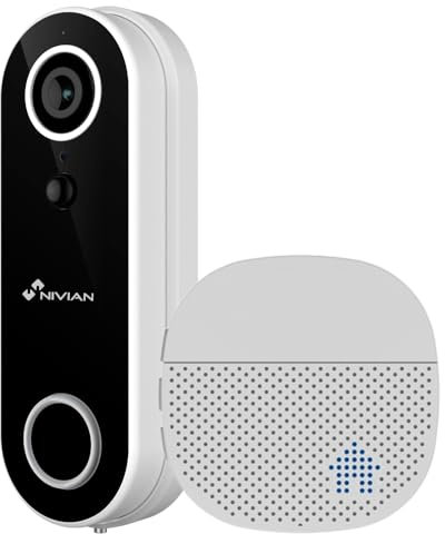 Nivian - Video Timbre Inteligente WiFi con Cámara Full HD, Audio Bidireccional, Detección de Movimiento, Visión Nocturna, Batería Recargable, Compatible con App Tuya, Alexa y Google