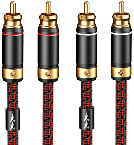 Primeda Audiophiles RCA/Phono Cable 2 RCA Male to 2 RCA Male HiFi System Interconnect Cable Braided for Home Cinema Subwoofer Amplifiers Blu-ray (Straight to Straight, 3.2ft/1m)