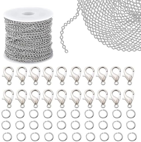 33 FüßE Diy Link Kette Halsketten, Verschluss Kette, Mit 20 Karabiner VerschlüSse Und 30 Sprung Ringe, Ketten VerschlüSse, Etten Basteln, füR DIY Schmuckherstellung Schmuck Basteln Herstellung