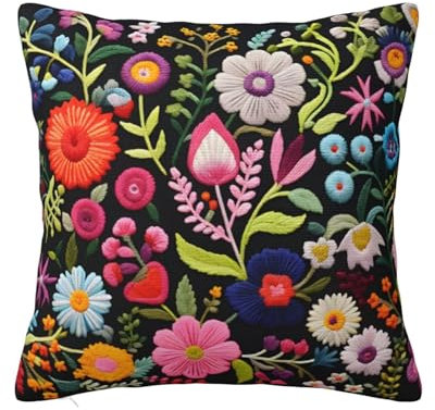 Mexpekil Fundas de cojín bordadas con flores bordadas, fundas de cojín decorativas para sofá, jardín, exterior, funda de cojín de 50 x 50 cm