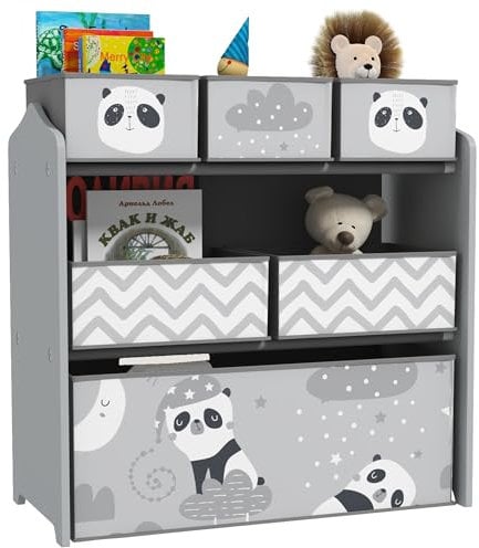 ZONEKIZ Estantería Infantil para Juguetes con 6 Cajas de Tela no Tejida Extraíbles Organizador Juguetes para Niños de 3-8 Años para Dormitorio Guardería 63x30x66 cm Gris y Blanco