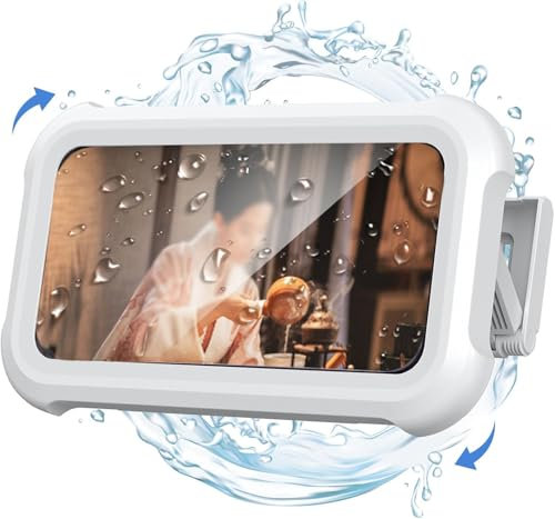 Berfea Dusch-Handyhalterung, wasserdicht, 480 ° drehbar, Wandhalterung, Dusch-Handyhülle, HD-Touchscreen, wasserdichte Handyhalterung für Badezimmer, Badewanne, Küche, passend für 10,2–17,8 cm große