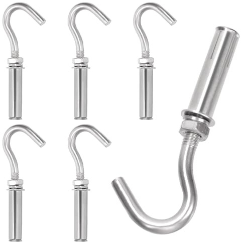Keadic 6Pcs M8 Expansion Hook,304 Stainless Steel Concrete Wall Hook, Expansion Anchor Bolt Open Cup Hooks Heavy Duty Concrete Hook for Concrete Brick and Stone