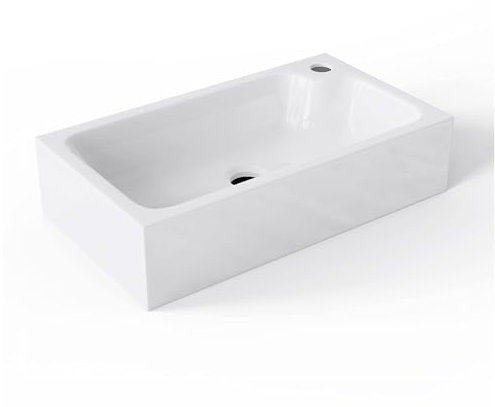 Mai & Mai Waschbecken Gäste WC Aufsatzwaschbecken mit Hahnloch 46x26x11cm Mineralguss Eckig Klein Waschschale Weiß Waschplatz Becken-links Colossum101