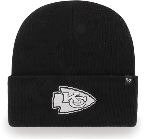 '47 NFL Kansas City Chiefs Unisex Cuff Knit, Beanie, Team Logo, Farbe Schwarz