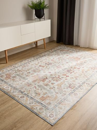 benuta Basic Waschbarer Teppich George - Kunstfaser - Rechteckig & im Style: Vintage, Elegant, Retro - Pflegeleicht für Wohnzimmer Schlafzimmer, Multicolor/Beige, 80x150 cm
