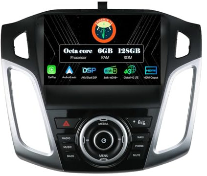 MISONDA 9 IPS 2 Din Android 14 Car Radio Suitable For Ford Focus 2012-2017- [6G+128G] - [Built-in 4G+DAB+HDMI+Carplay+DSP] - [Camera+Mic] GPS SWC BT 4G WiFi AUX DAB Head Unit