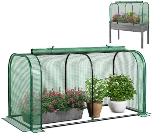 COSTWAY Mini Tunnel Greenhouse, 2-in-1 Plant Grow House with Roll-Up Zippered Door and Durable PE Cover, Dual Using Methods Flower Vegetable Green House Tent for Garden Backyard (Green, 118x55x60cm)