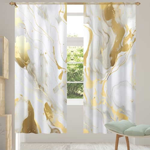 Mexpekil Voile-Vorhänge mit goldener Textur, 2 Paneele, halbtransparent, für Wohnzimmer, Schlafzimmer, Zuhause, Küche, 140 cm breit, 2 Paneele