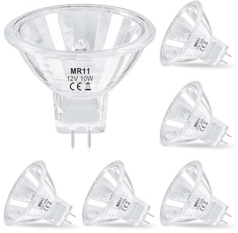 EASYIVY MR11 GU4 Halogen Bulb 12V 10W Dimmable, GU4 Bi-Pin Base Spotlight Bulbs Glass Cover 35mm Diameter, Warm White 2700K MR11 Mini Reflector Light Bulb for Recessed Light, Landscape Light, 6-Pack