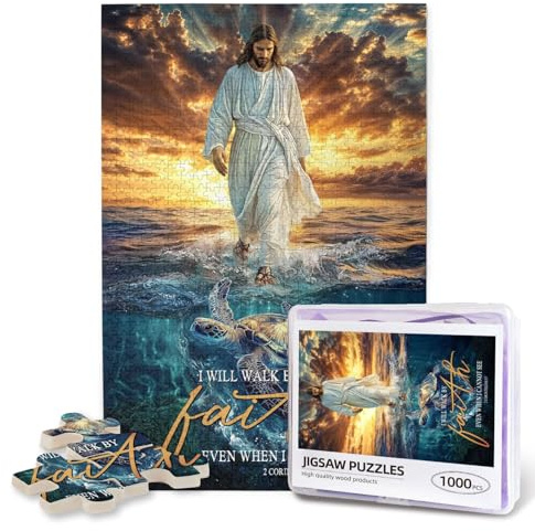 Christliche Puzzles für Erwachsene, 1000 Teile, religiöses Jesus-Puzzle, inspirierend, motivierend, Bibelpuzzle, Jesus geht auf dem Wasser, Wandkunst, Puzzle, christliche Geschenke für Frauen und