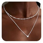 VIROMY Collana Donna Argento 14K Argento Placcato Zirconia Ciondolo Stratificato Scintillante Catena Twist Rope Dainty Gioielli Stratificati per Donne