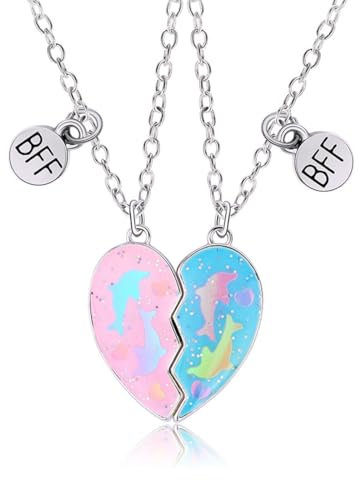 AFCJLTO 2 Stück Liebeskette BFF Halsketten Freundschaft Best Friends BFF Freundschaftskette Geburtstag Anhänger,Anhänger Süße Magnetische Halskette für beste Mädchen für Geschenk