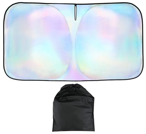 Car Windshield Sunshade Reflective 99% UV Laser Sun Shade Block Screen Foldable Sun Shade Visor Cover for Car Truck Bus SUV Sun Heat Protection Keep Your Vehicle Cool (145 x 80cm)