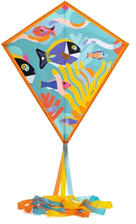 Djeco Ozeandrachen – bunter Pop-Up-Drachen mit 250 cm Schwanz, strapazierfähigem Polyester und Fiberglas, 40 m Schnurgriff, Aufbewahrungstasche, Leichter Outdoor-Spaß für Kinder ab 5 Jahren