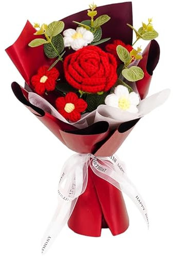 CGTQROVR Fiori all'Uncinetto Creativo Bouquet di Fiori all'Uncinetto completato completato a Maglia Artificiale squisiti Regali di San Valentino di San Valentino Ideali Ideali per lei