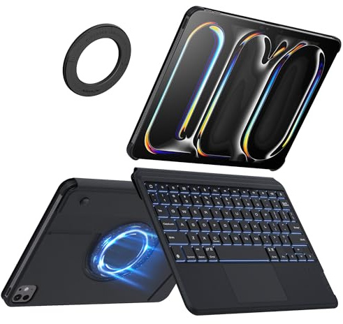 Nillkin Keyboard Case for iPad Pro 12.9 inch 6th/5th/4th Generation, Adhesive Cover with Detachable Keyboard, 7-Color Backlit, Trackpad, Adjustable Stand, Ultralight Magnetic Back with ipad Wall Mount