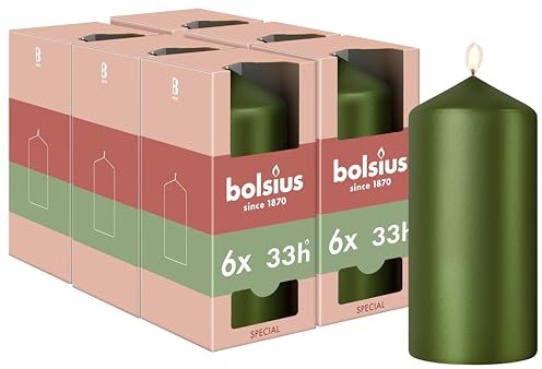Bolsius - Special Essentials - Glatte Stumpenkerzen - 4 stk; - Grün Metallic - 12cm - Dekorative Kerzen - Enthält natürliches Pflanzenwachs - Ohne Palmöl