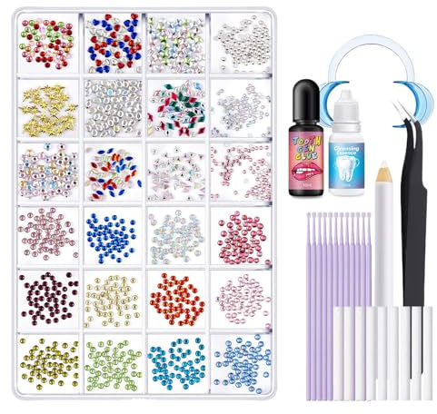 Cristaux dentaires – Cristaux d'art dentaire, bijoux dentaires temporaires | Couvercle de fissure, kit de fixation cosmétique, colle de décoration dentaire artistique, kit d'accessoires Smile pour