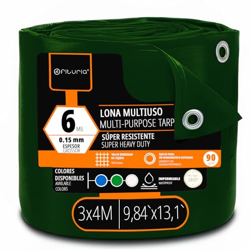 OFITURIA Lona Multiuso Impermeable 3 x 4 m Verde, Pack 1 ud, Ideal para Cubrir y Proteger Muebles y Equipos en Exterior, jardín, Camping y Obras (3x4m, 1 ud)
