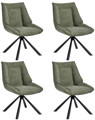 Duhome 4er Set Esszimmerstuhl Chenille Schminktischstuhl 180° Drehbar Automatische Rückstellfunktion Lounge Stuhl Modern für Wohnzimmer Schlafzimmer Büro, Grün