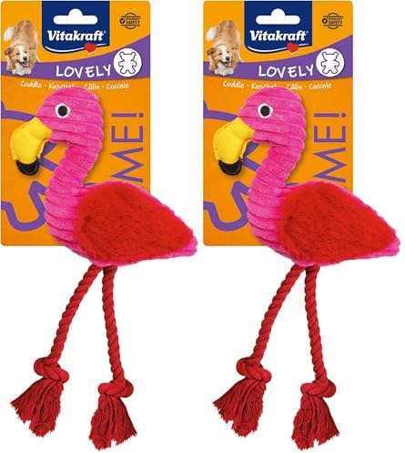 Vitakraft Safari Flamingo, Spielzeug für Hunde, Hundespielzeug Kuscheltier, mit Quietscher, aus Cord (1 Stück) (Packung mit 2)