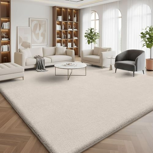 Homaxy Moderner Kurzflor Teppich Wohnzimmer Extra Groß Teppiche, 240x340 cm | Rutschfest Flauschig Waschbarer Teppiche Kuscheliger Extra Weich fürs Kinderzimmer Schlafzimmer, Beige