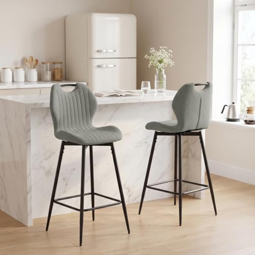 WAFTING Barhocker 360° drehbar Sitzhöhe 75 cm, 2er Set, Dunkelgrau | Fußstütze und Rückenlehne, belastbar bis 130 kg, Tragegriff, für Theke, Stehtisch und Hausbar